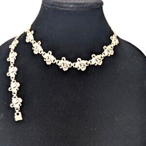 Guglielmo Cini Sterling Silver Art Deco Necklace Bracelet Set Cattleya Orchids